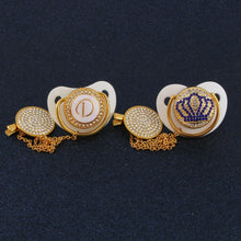 Load image into Gallery viewer, Luxury Sparkle Princess Crown Baby Bling Bling Pacifier Rhinestone White Pearl Crystal Orthodontic Nipple Silicone Soother Dummy
