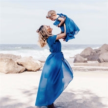 Load image into Gallery viewer, LILIGIRL Mom and daughter dress Chiffon Solid Belt Irregular Dress Family Matching Clothes Fashion Mother Daughter Dresses
