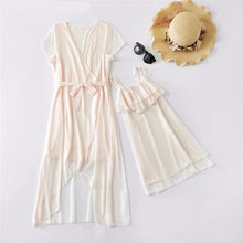Load image into Gallery viewer, LILIGIRL Mom and daughter dress Chiffon Solid Belt Irregular Dress Family Matching Clothes Fashion Mother Daughter Dresses
