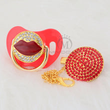 Load image into Gallery viewer, MIYOCAR red lip bling pacifier and clip set with princess red bow bling first walker shoes set unique sexy baby shower set C1
